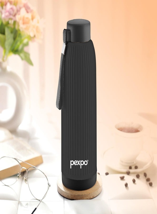 Pexpo Easy Grip 900 PU Insulated Water Bottle for Adult - 680ml | Wide Mouth Cap | Warm and Cold | Leakproof & BPA Free| Carry Loop | for School, Sports, Travel, Picnic, Yoga, Outdoor Sports - Black - Image 4